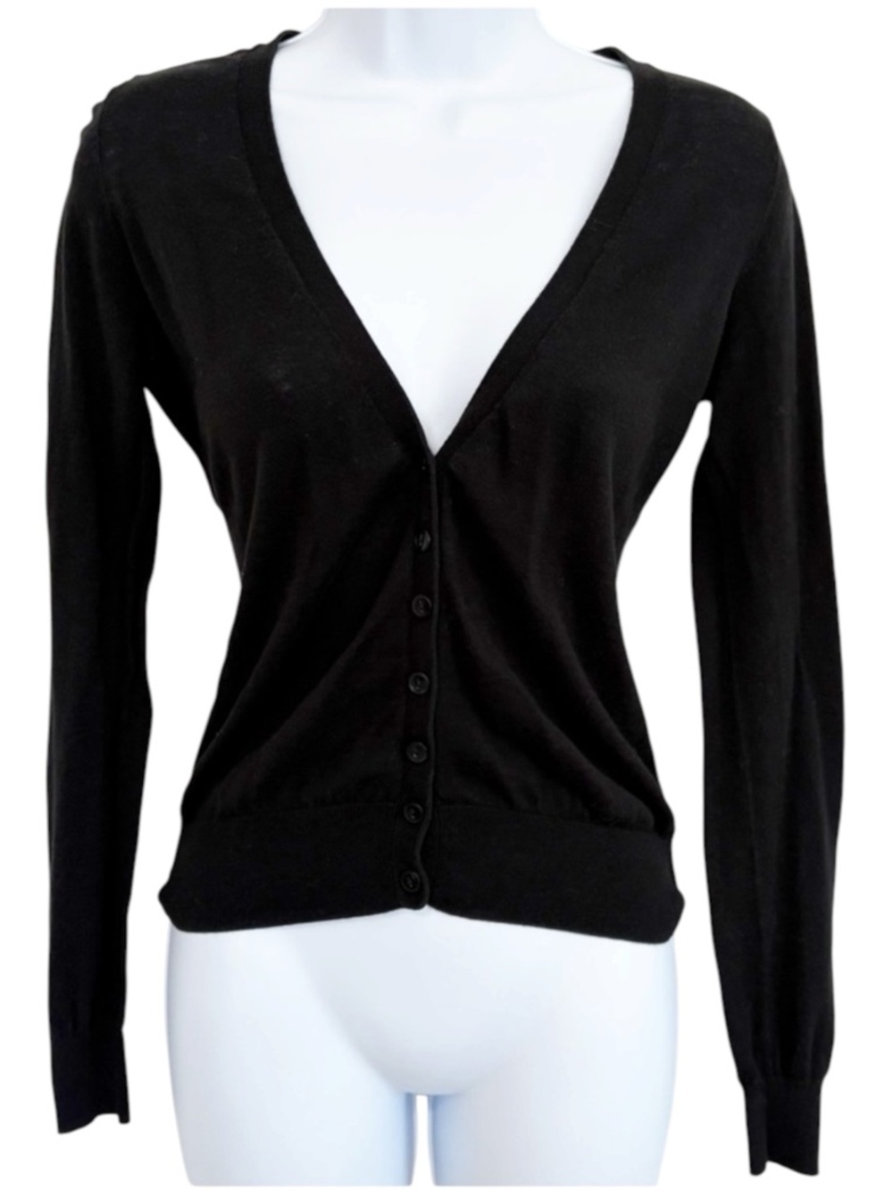 VICTORIA’S SECRET Black Button Front Cardigan Lightweight Cotton S Classic Basic